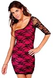 One Sleeve Vintage Stretch Slip-on Sheer Lace Overlay Mini Club Cocktail Dress