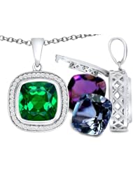 Switch-It Gems(tm) Interchangeable Simulated Emerald Pendant Set with 12 Cushion Cut 10mm Birthstones Included