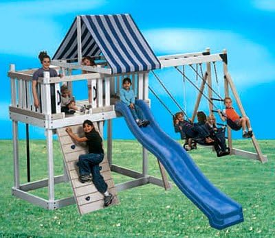 Monkey Playsystem Polymere Coated Wooden Swing Set White Package #1