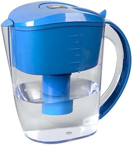AOK Alkaline Water Pitcher + 2 Additional Alkaline Water Filters - Great Taste with Alkaline Negative Ions, Antioxidant and Shrinked Water Molecules - A Burst of Fresh Health (Blue)