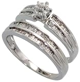 14k White Gold 7/16 (11mm) wide Wedding Set Ring, w/ 0.43 Carat Baguette & Brilliant Cut Diamonds