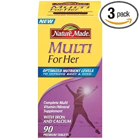 Nature Made Multi For Her Multiple Vitamin and Mineral Supplement Tablets, 90-Count Bottles (Pack of 3)
