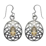 Designer Earrings in Sterling Silver & Citrin Gemstone 1.25 inches silver graphics