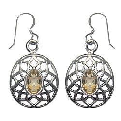 Designer Earrings Silver Citrin Gemstone Jewelry 1.25 inches (erg061)