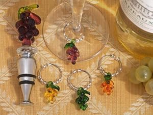 48PC CC2820 Murano Art Deco Combination Set Grape Stopper And Wine Charms Weddin