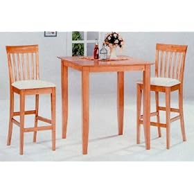 3pc Maple Finish Wood Pub Bar Table 2 Stool Set by visiondecor Furniture
