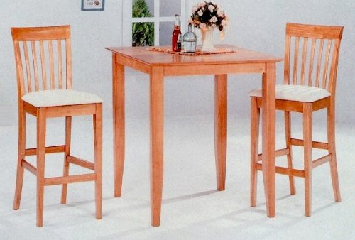 3pc Maple Finish Wood Pub Bar Table 2 Stool Set