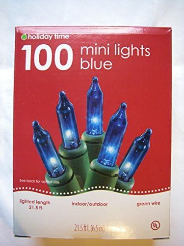100 Count Mini Light Set - Blue Lights / Green Wire - Indoor or Outdoor Use (21.5 Feet, 6.55 m)