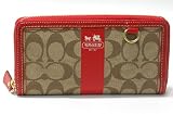 AUTHENTIC COACH HERITAGE STRIPE ACCORDIAN ZIP WALLET 41113 (Khaki/Geranium)