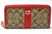 Apparel : AUTHENTIC COACH HERITAGE STRIPE ACCORDIAN ZIP WALLET 41113 (Khaki/Geranium)