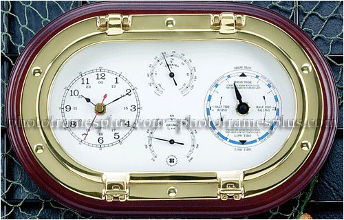 Brass Porthole Tide Clock Weather Station