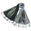 100% Viscose Double-sided Large Flowers Fringed Long Scarf Shawl - Gray