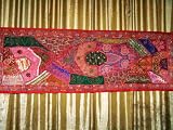 Spectacular Red Zardozi India Sari Tapestry Wall Hanging Table Runner