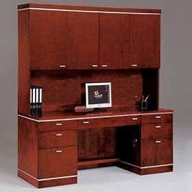 Belvedere Desert Cherry Executive Credenza with Hutch Sunset Cherry Finish by DMI Furniture