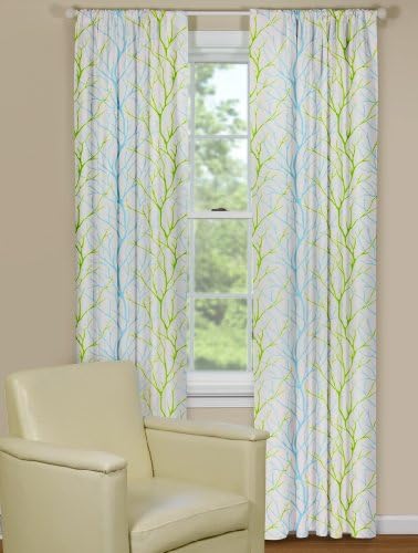Contempo Curtains Alberi Blue Green Tree Branch Curtain Panel - 1 Panel - 50-Inch by 84-Inch