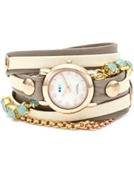 La Mer Collections Womens LMMULTI5002 "St. Tropez" Stainless Steel, Rose Gold, and Leather Wrap Watch