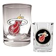 Miami Heat NBA Rocks Glass & Square Shot Glass Set - Primary Logo