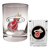 Miami Heat NBA Rocks Glass & Square Shot Glass Set - Primary Logo