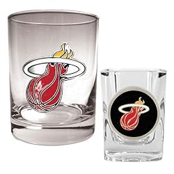 Miami Heat NBA Rocks Glass & Square Shot Glass Set - Primary Logo
