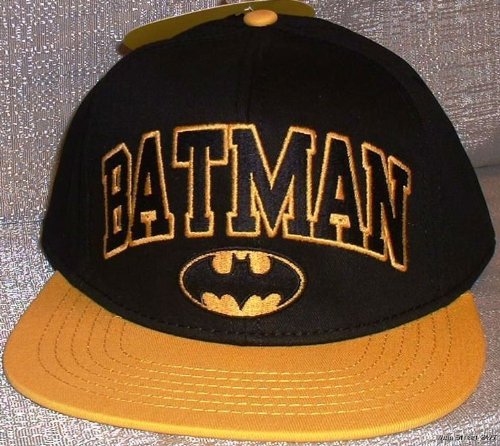  DC Comics BATMAN Embroidered FlatBill Adjustable Black/Yellow Baseball Cap HAT