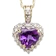 10k Yellow Gold Heart Shaped Amethyst and Diamond Pendant