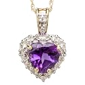 10k Yellow Gold Heart Shaped Amethyst and Diamond Pendant