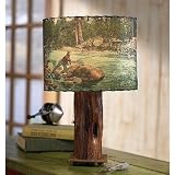 Cedar Lamp w/ Vintage Fly Fishing Shade - BACKORDERED UNTIL 1/25/2010