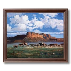 Cowboys Horses Cattle Western Landscape Animal Picture Framed Art Print