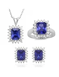 Sterling Silver Purple CZ Stud Earrings, Necklace and Ring Set
