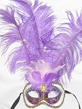 Venetain Colombina Feather Carnival Mask/Purple Feathers with Rhinestones
