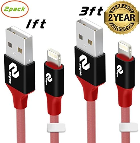Lightning Cable,Zeyaa Reversible lightning 1ft 3ft 2-Pack Lightning Data Sync and Charger USB Cable For iPhone 7/7 Plus/6/6 Plus/5S/SE,iPad Air/Air2,iPad Mini3 Mini4,iPad Pro And More-Rubine