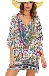 General Print Elbow Length Sleeves Vintage Cotton/Nylon Mini Dress 