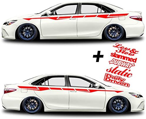 SG MOTIV Vinyl body Side Graphics Racing stripes car truck sticker decal Universal 048 + Decals Low &amp; Slow, Slammed, dubway, static, Daily Driven (RED)