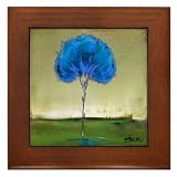 Singular Beauty Green Glow :: Modern Tree Landscape :: Framed Fine Art Ceramic Tile By Kristen Stein