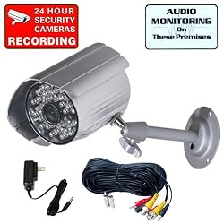 VideoSecu Day Night Vision CCTV Infrared Security Camera Built-in Audio Microphone 36 IR Leds with Camera Power Supply A97
