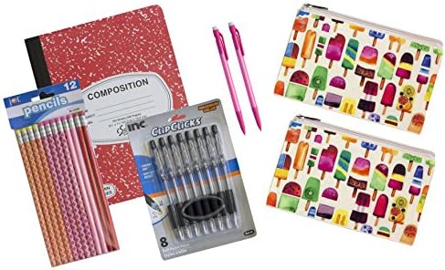 Cute Pencil Bags and Back To School Notebook, Pens and Pencils Bundle (Multi-Color Ice Cream)
