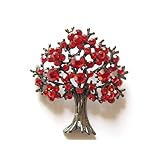 Ruby Red Crystal Rhinestone Fall Cherry Bloom Flower Blossom Oak Tree Pin Brooch