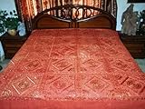 Indian Bedspreads-5p Red Hand Embroidered Cotton King / Queen Sized Bedding ....