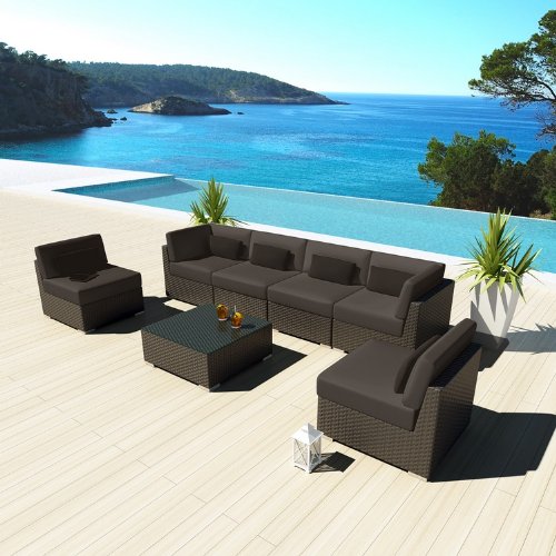 Uduka Outdoor Sectional Patio Furniture Espresso Brown Wicker Sofa Set
