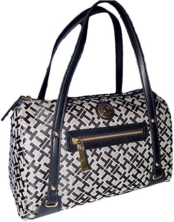 Tommy Hilfiger Black Logo Large Satchel Tote Handbag Purse