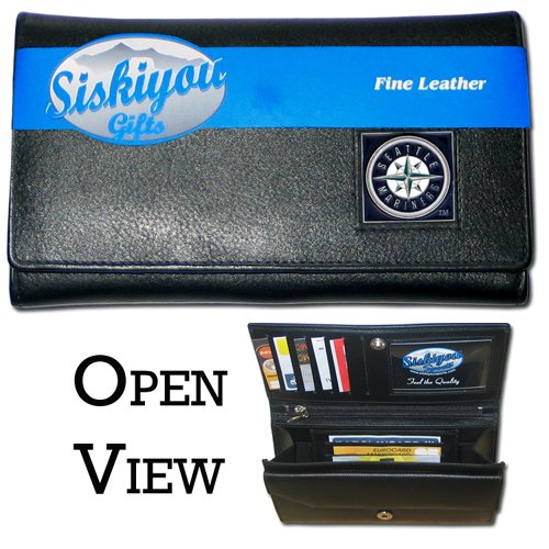 MLB Women's Genuine Leather Clutch Wallet - Seattle Mariners