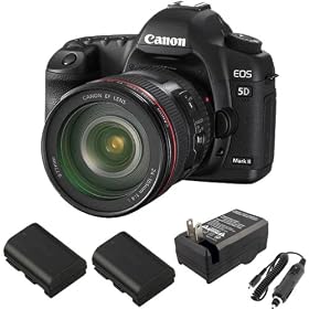 Canon EOS 5D Mark II 21.1MP Full Frame CMOS Digital SLR Camera with EF 24-105mm f/4 L IS USM Lens + (2Pcs) Canon LP-E6 Equivalent Replacement Battery + External Battery Charger Kit