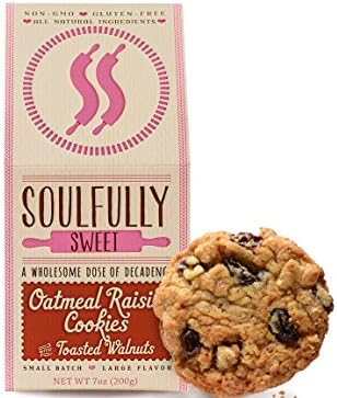 Oatmeal Cookies, Oatmeal Raisin and Toasted Walnuts, Non-GMO, Gluten Free &amp; Organic Cookies! 8 Cookies per Box