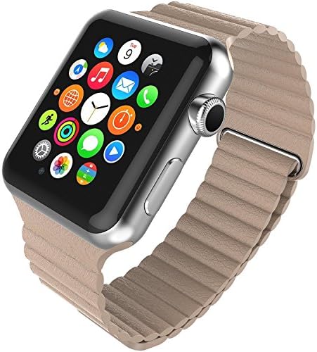 Apple Watch Band, YoSuKii 42mm Genuine Leather Loop with Magnet Lock Strap Replacement Band for Apple Watch 42mm All Models No Buckle Needed - Khaki