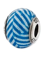 Sterling Silver Reflections Italian Blue Stripes with Glitter Glass Bead