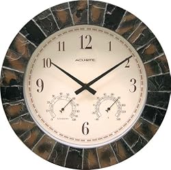 Chaney Instruments Acu-Rite 02418 14-inch Faux-Slate Indoor/Outdoor Wall Clock with Thermometer, Hygrometer