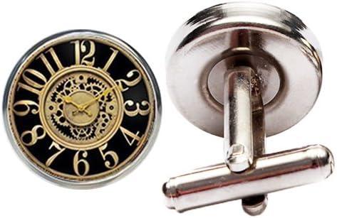 Unique Fashionable Design Men's Round Cuff Links, Multiple Styles Compass, American Flag, British Flag, Roman Numeral Clock and More. (Roman Numeral Clock Design 4)