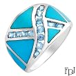 FPJ Fabulous High quality Ring With 0.79ctw Precious Stones - Genuine Topazes and Turquoises Made of 14K White Gold. Total item weight 5.6g - Certificate Available.