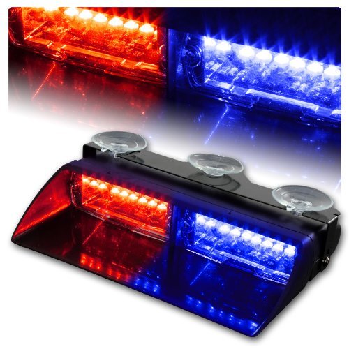 TocasÂ® 16 LED High Intensity LED Law Enforcement Emergency Hazard Warning Strobe Lights for Interior Roof / Dash / Windshield with Suction Cups Amber,White,Amber/White,Red,BLue,Red/Blue (Red/Blue)