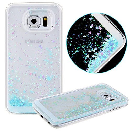 S7 Edge Quicksand Case, Pansonite® Fashion Creative Design Flowing Liquid Floating Luxury Bling Glitter Sparkle Love Heart Hard Case for Samsung S7 Edge (Blue)